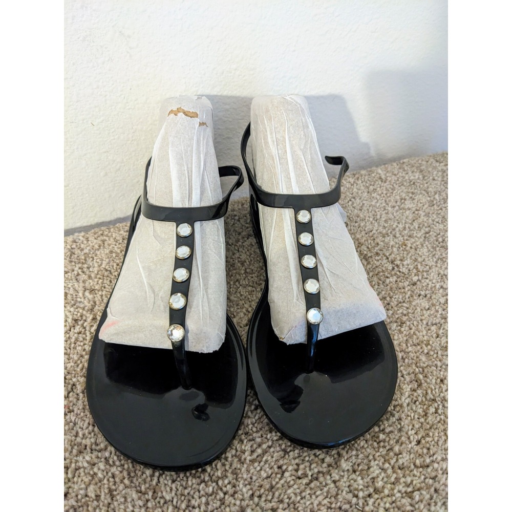 Katy Perry Black Jelly Thong Sandals with Rhinestone Embellishments Size 7 NEW